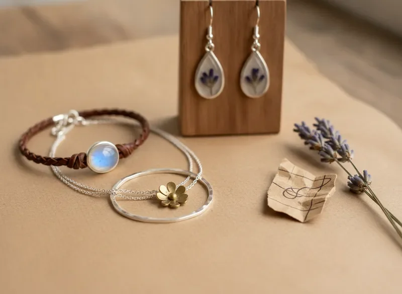 Handmade jewellery with handwritten note and gift wrapping