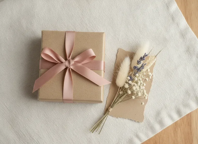 Wrapped jewellery gift box with dried flowers