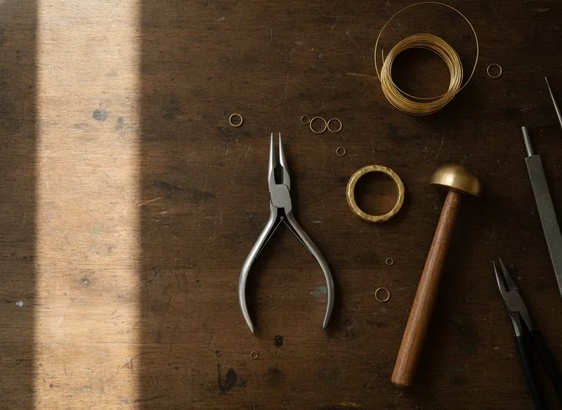 Jeweller tools on a wooden workbench