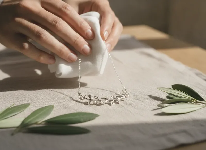 Hand polishing a delicate jewellery piece with a soft cloth